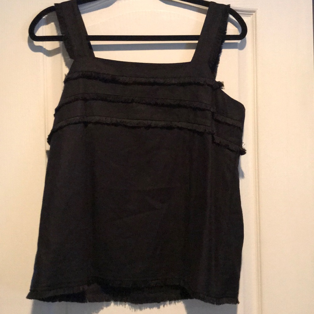 Cute black tank with thick straps & fringe detail